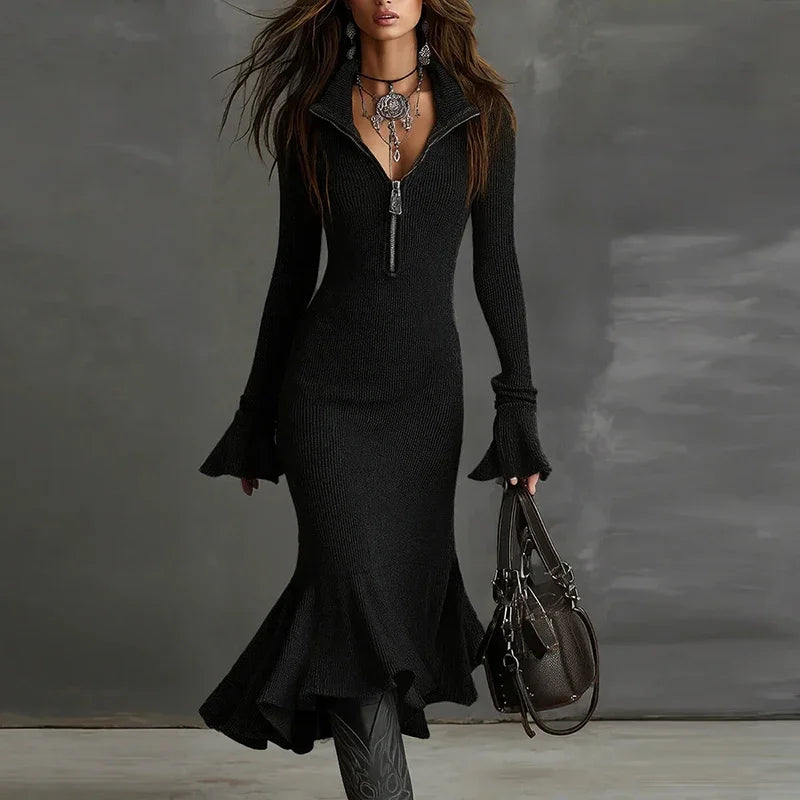 Jannat Ruffle Knit Midi Dress