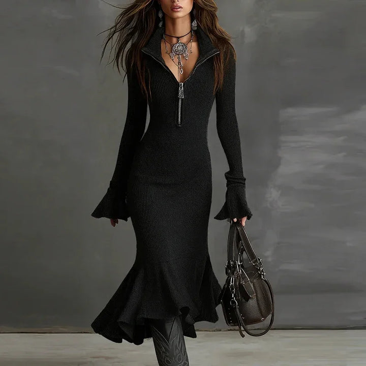 Jannat Ruffle Knit Midi Dress