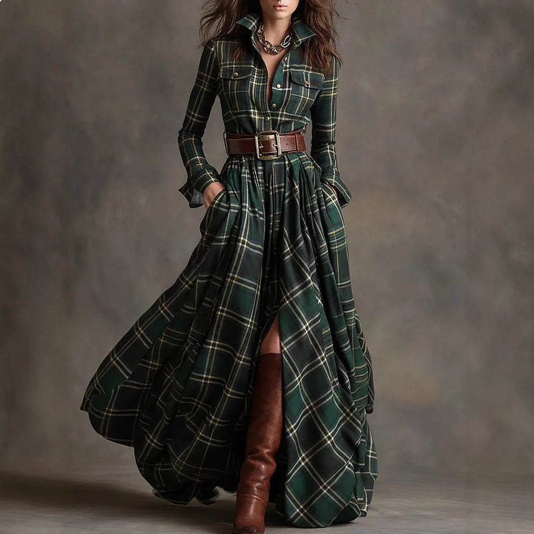 Maren Plaid Button Maxi Dress