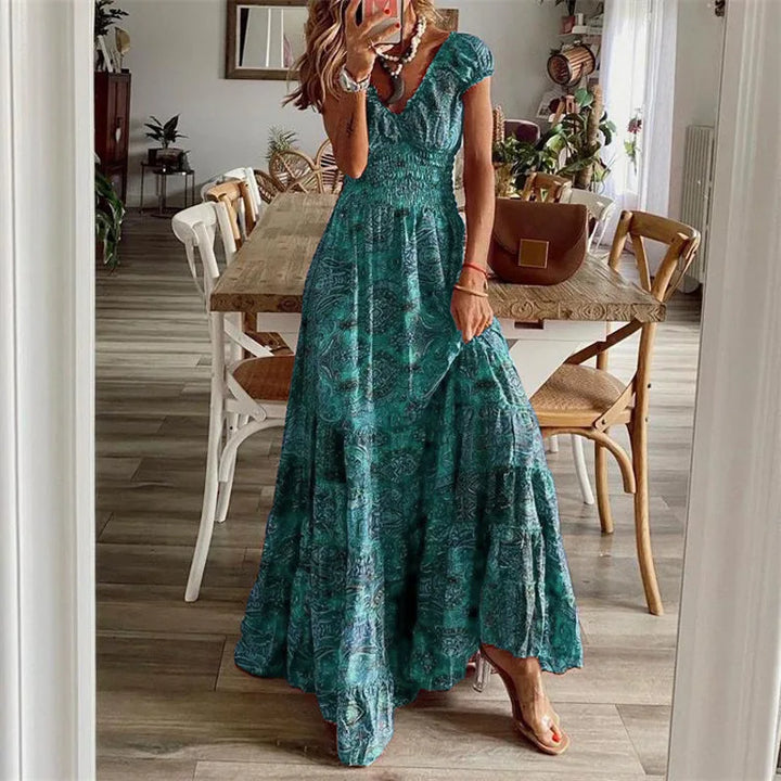 Colette  Bohemian Printed Petal Sleeve Maxi Dress