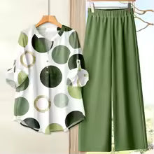Noravie Printed Loose Top Wide Leg Pants Set