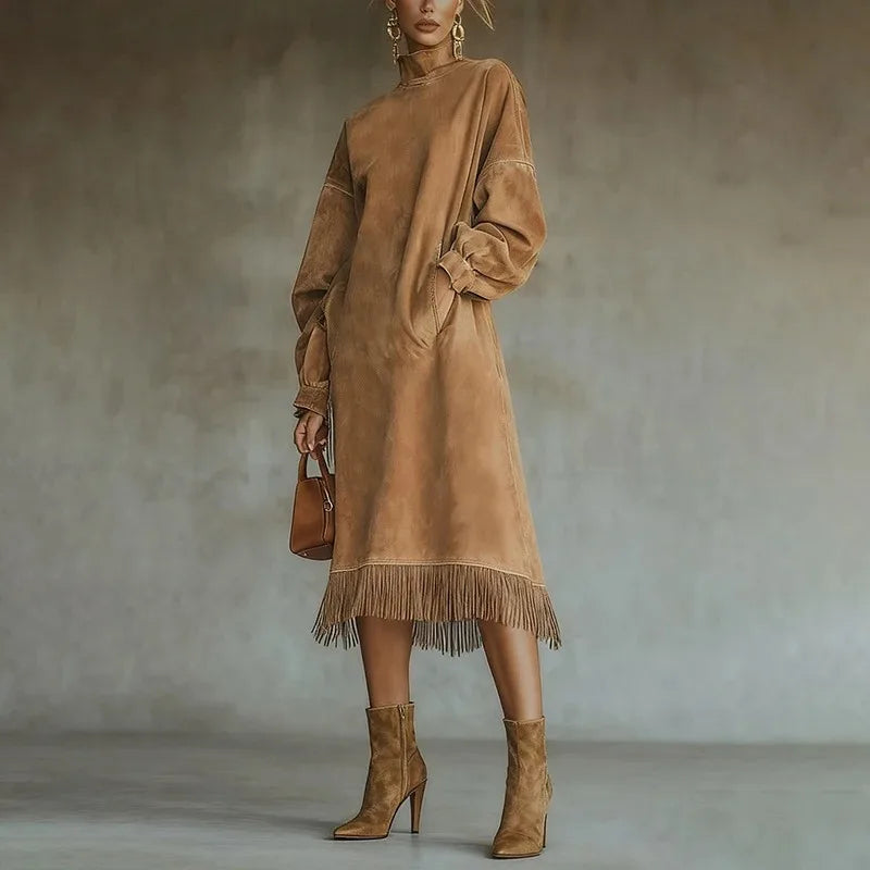 Thalia Tassel Mock Neck Dress