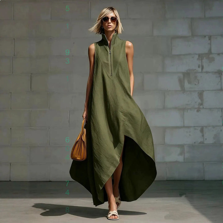 Rosy Sleeveless Half Zip Long Dress