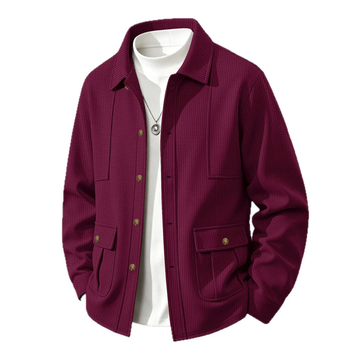Deep wine red waffle knit shirt jacket front view