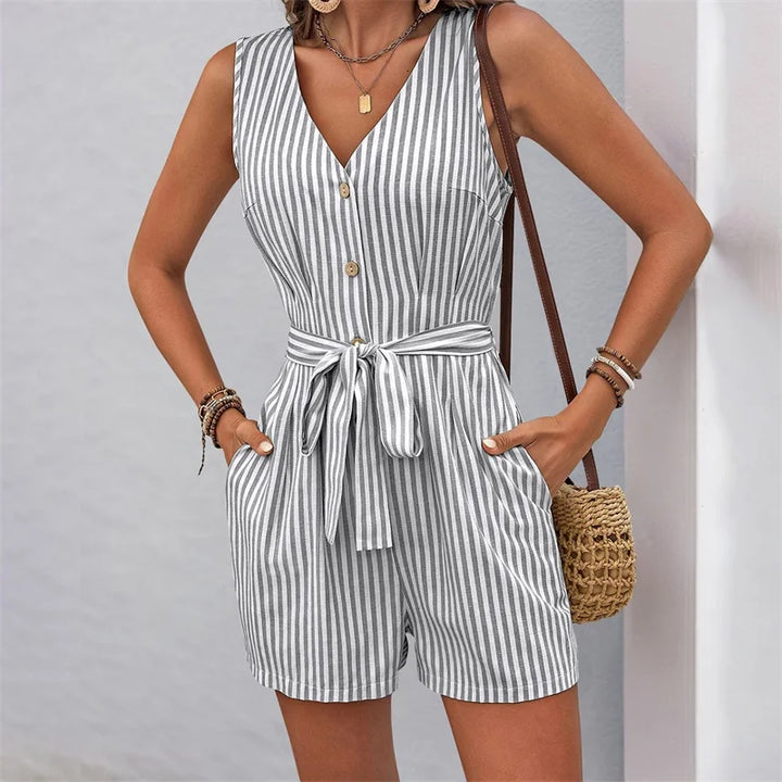Fabiola Striped Tie Waist Romper