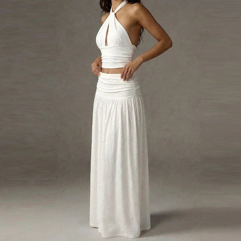 Ramie Halter Neck Skirt Set