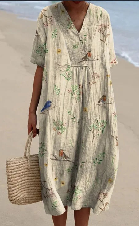 Sydney Printed V Neck Midi Dress