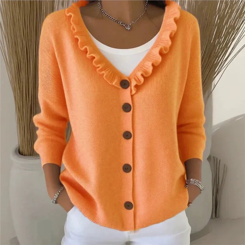 Aveline Ruffle Neck Button Cardigan
