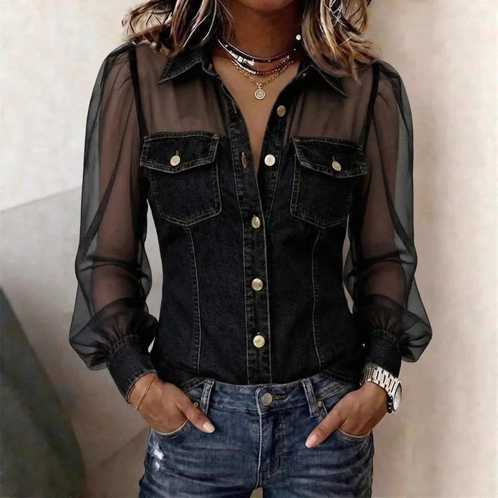 Fiona Sheer Sleeve Denim Blouse