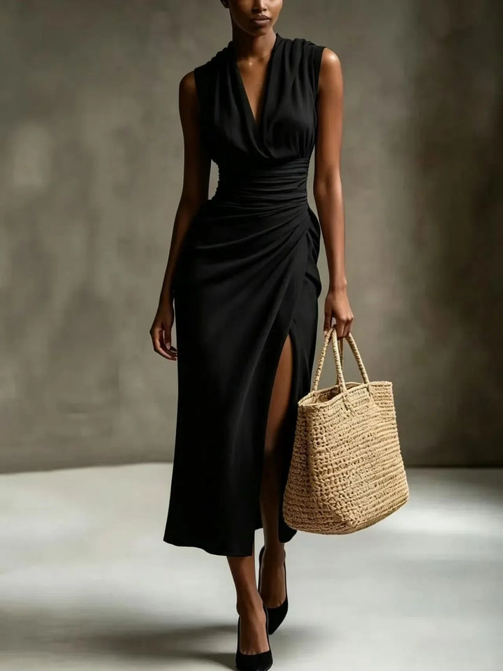 Raisa Ruched Scarf Neck Maxi Dress