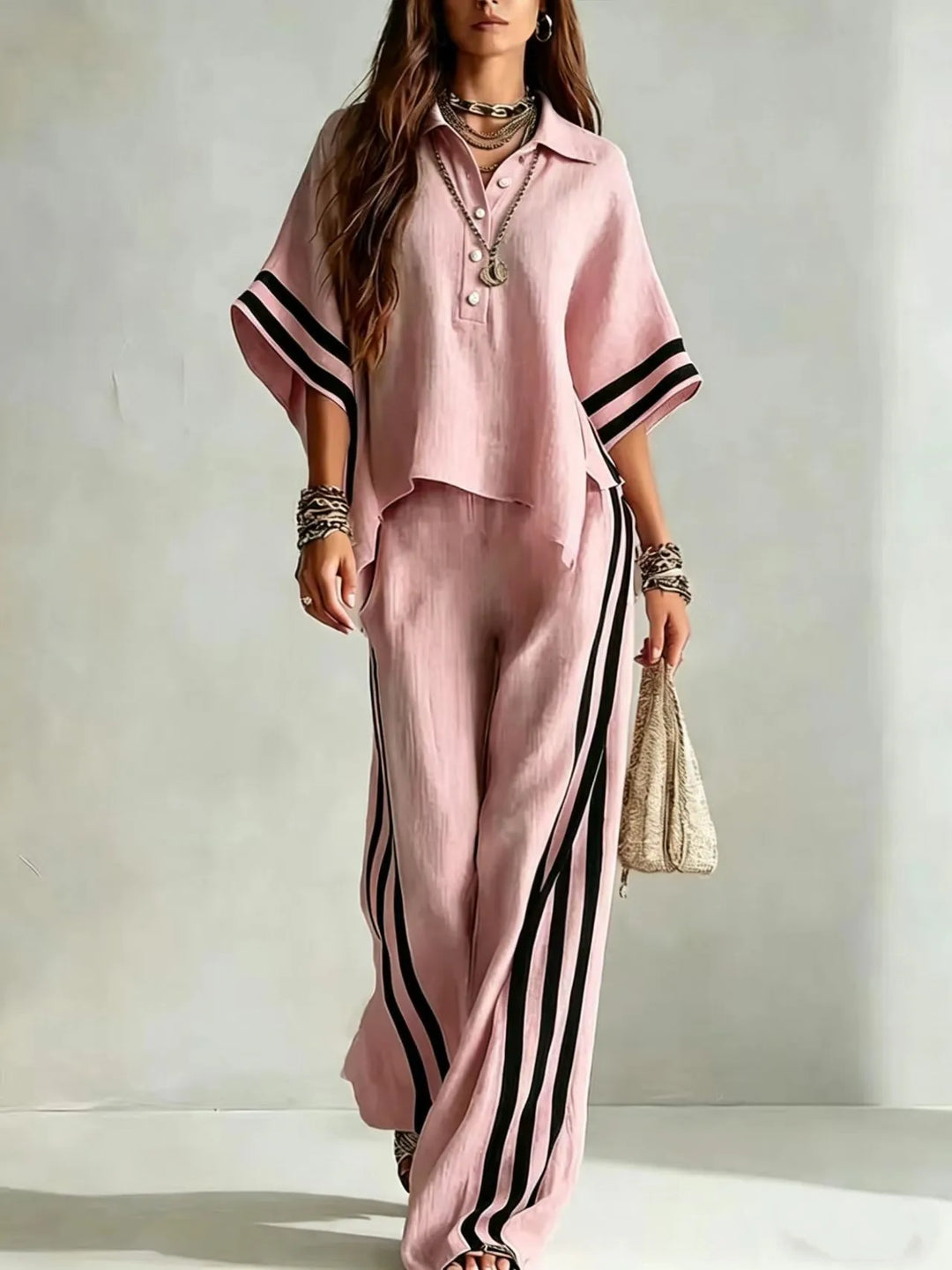 Ferona Striped Wide Leg Pant Set