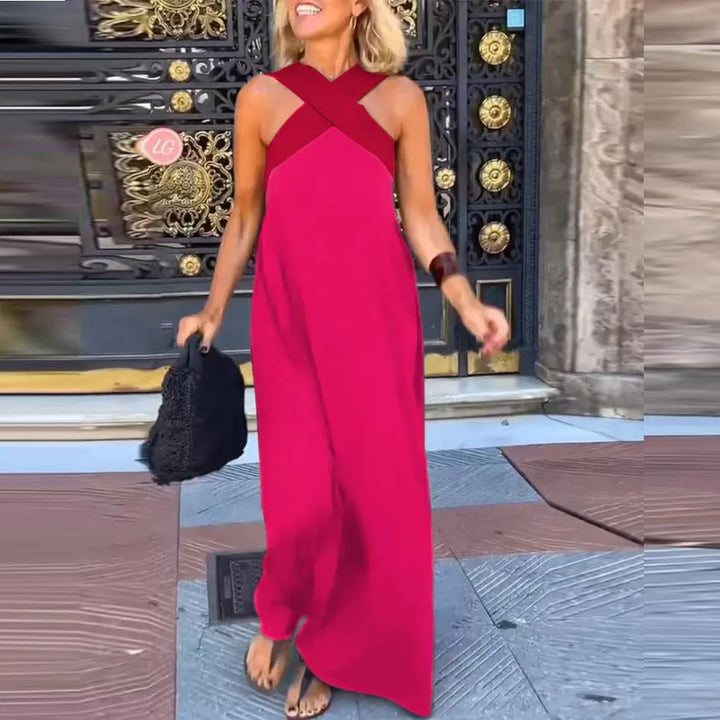 Jessara Contrast Halter Backless Maxi Dress