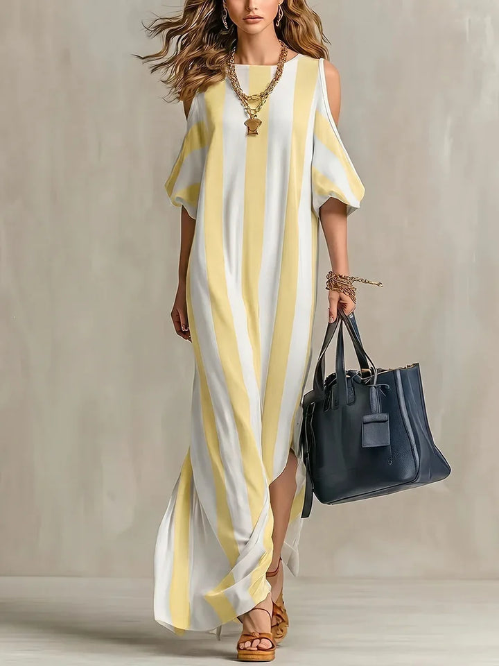 Mylene Off Shoulder Stripe Split Maxi Dress