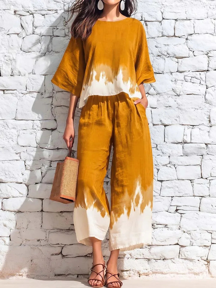 Bettina Printed Blouse Casual Pants Set