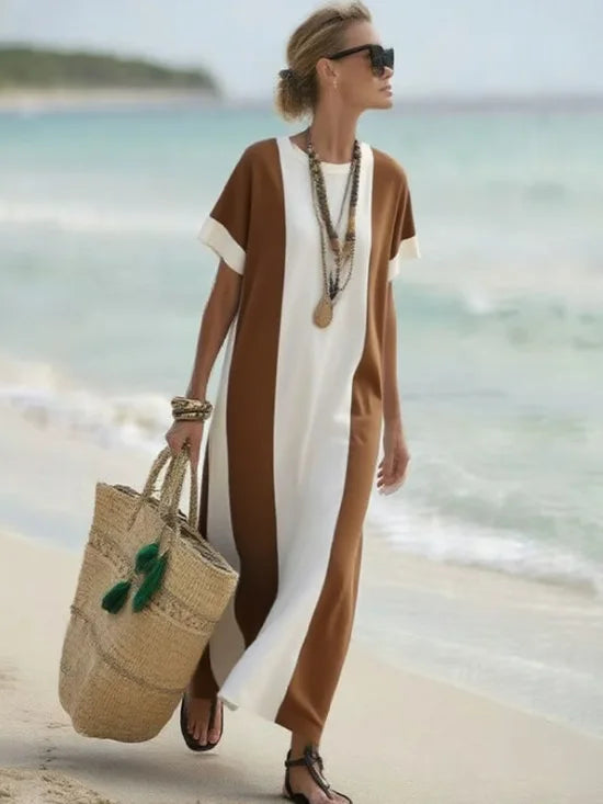 Ivy Striped Short Sleeve Flowing Maxi Dress