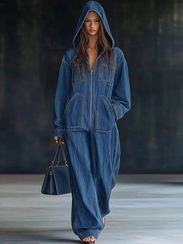 Junie Hooded Denim Jumpsuit