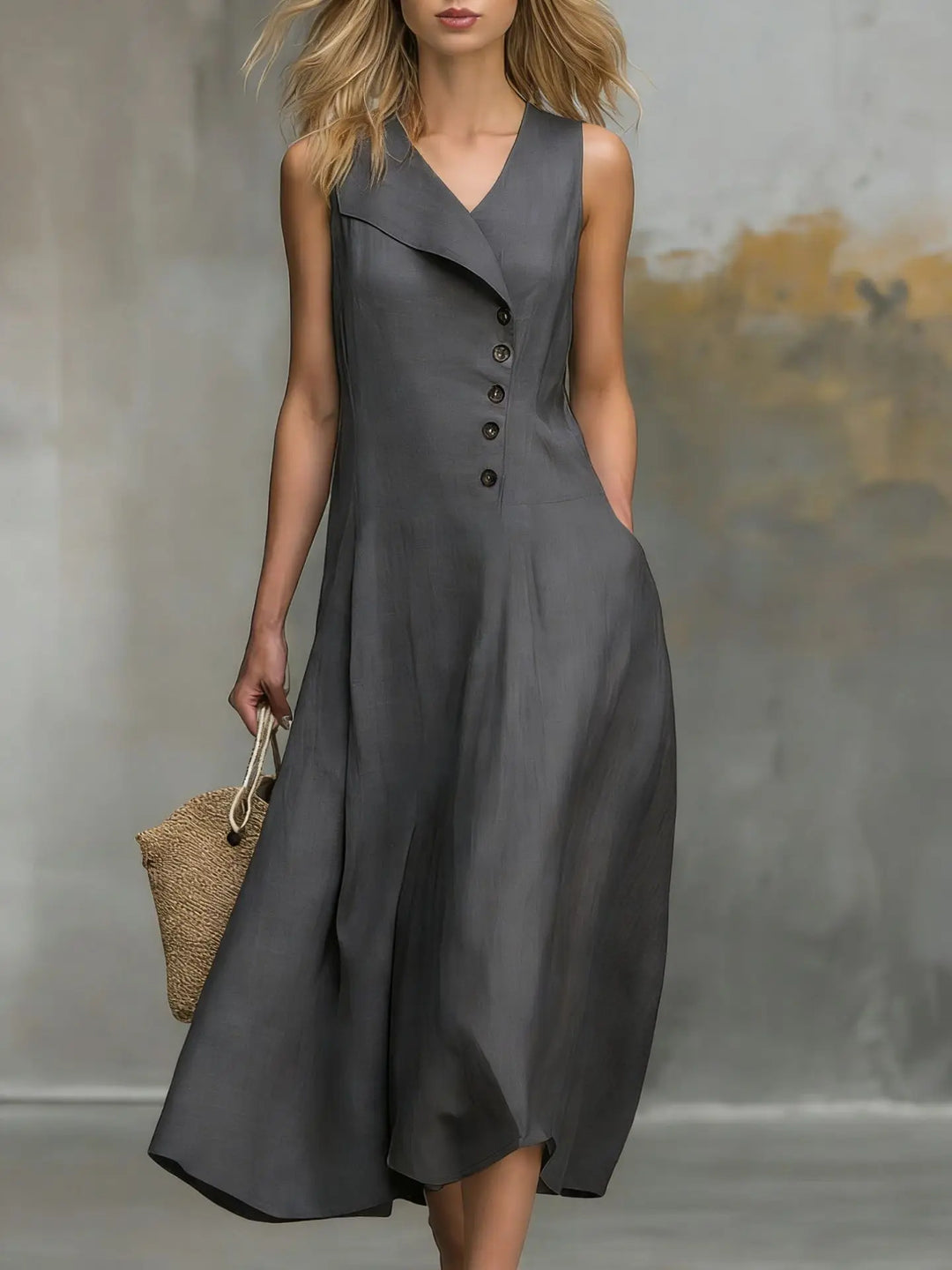 Krista Button Detail Flowy Midi Dress