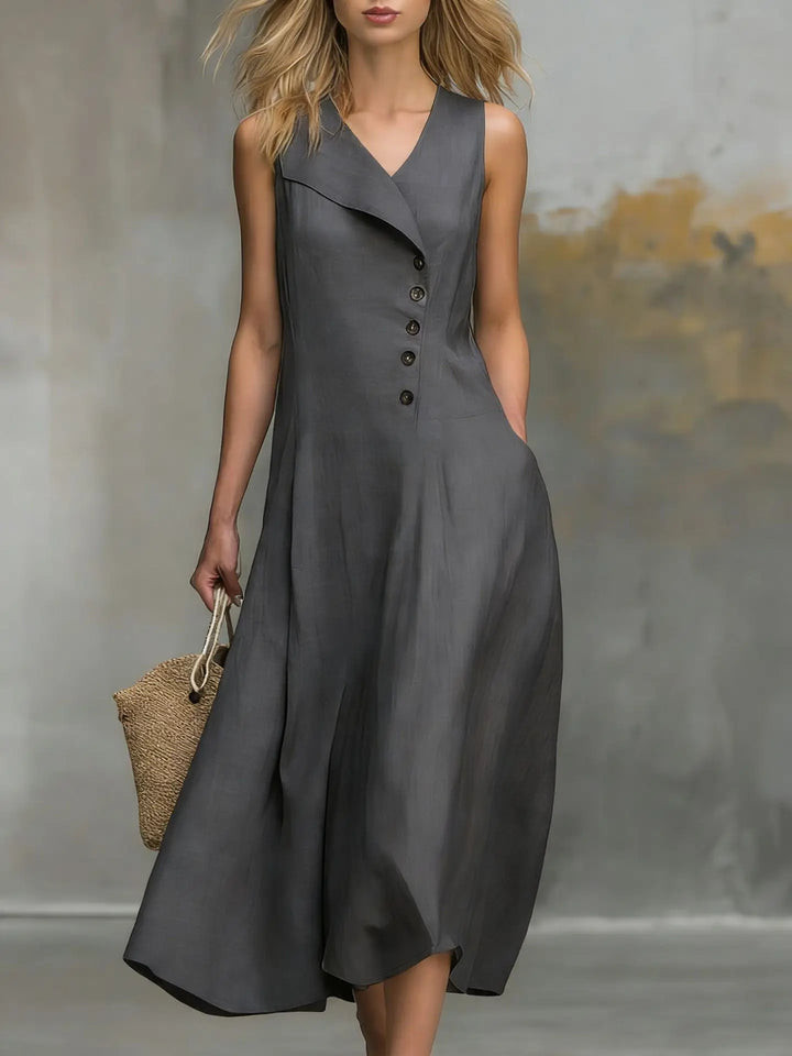 Krista Button Detail Flowy Midi Dress