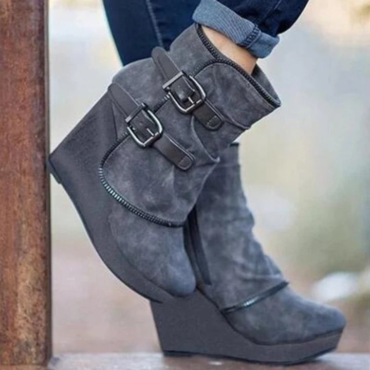 Rosetta Buckle Strap Wedge Boots