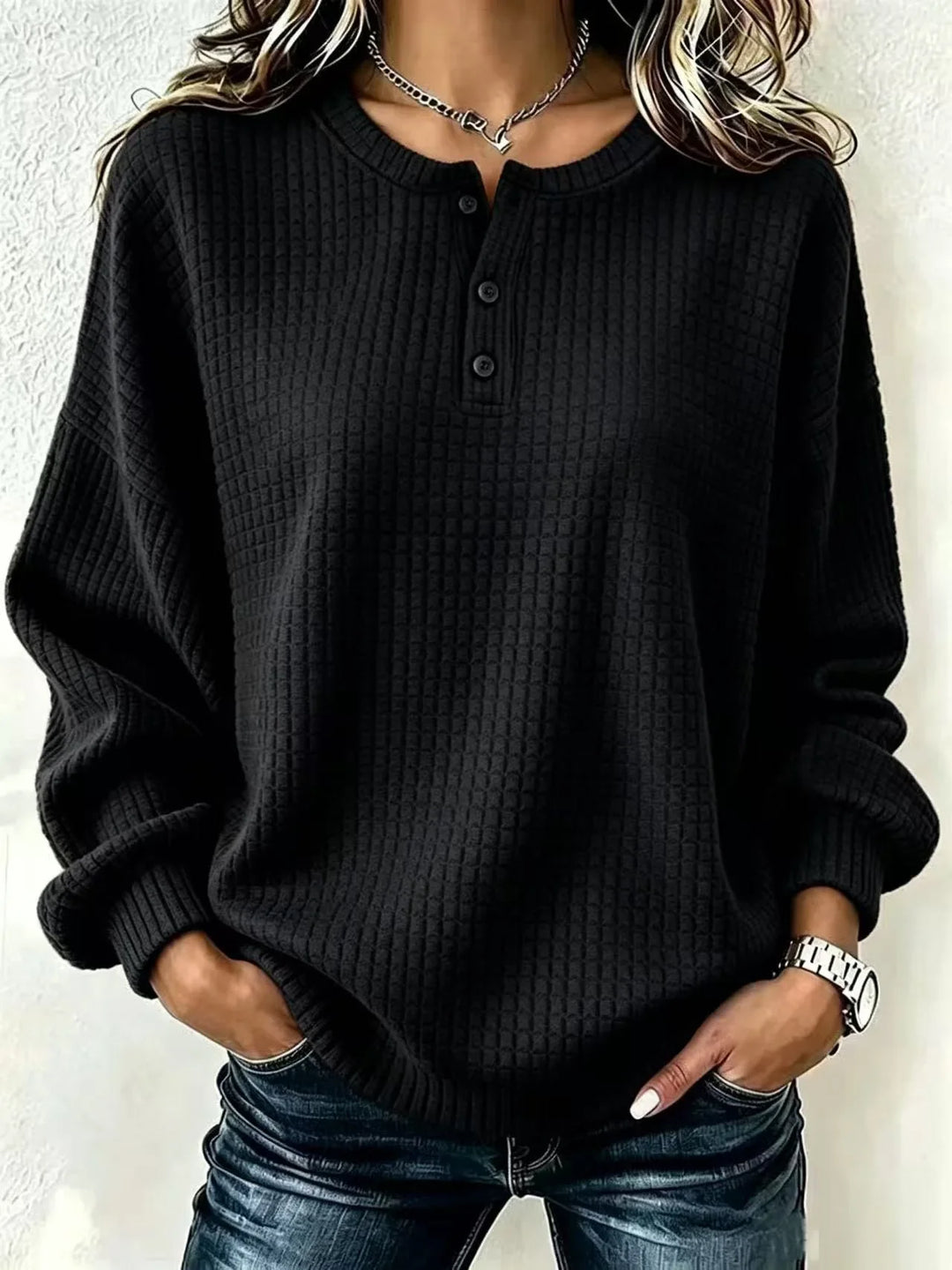 Sasha Waffle Knit Henley