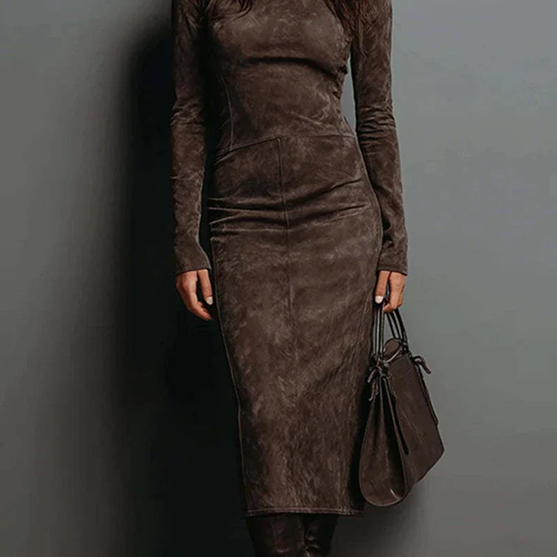 Claire Suede Turtleneck Midi Dress