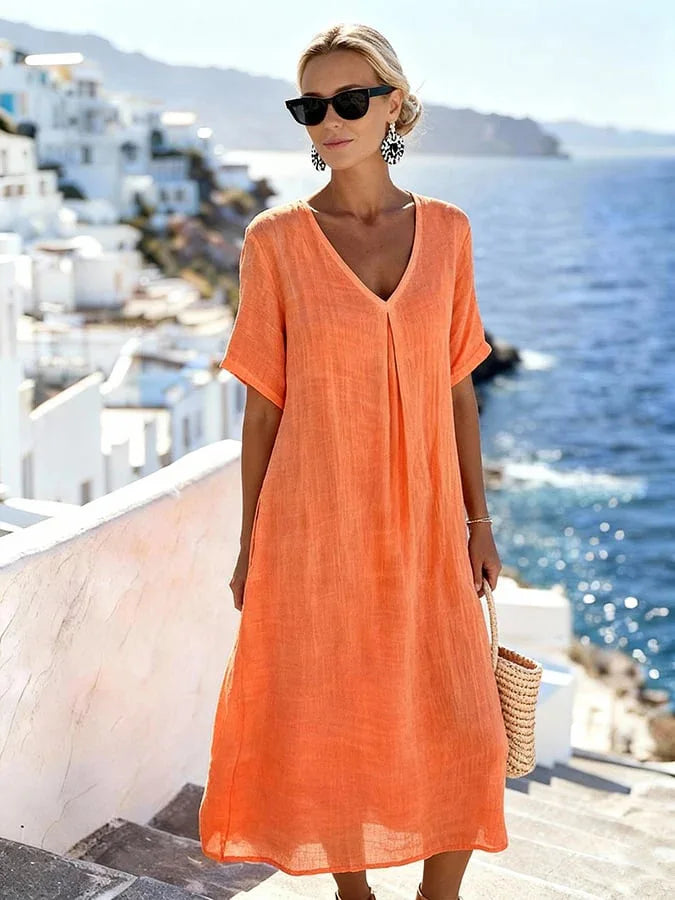 Aurette Relaxed V Neck Summer Midi Dress