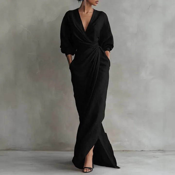Paulina V Neck Wrap Waist Long Dress