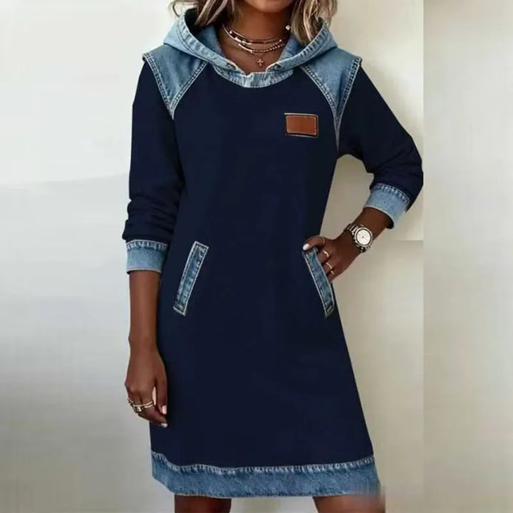 Harlowe Denim Trim Hoodie Dress