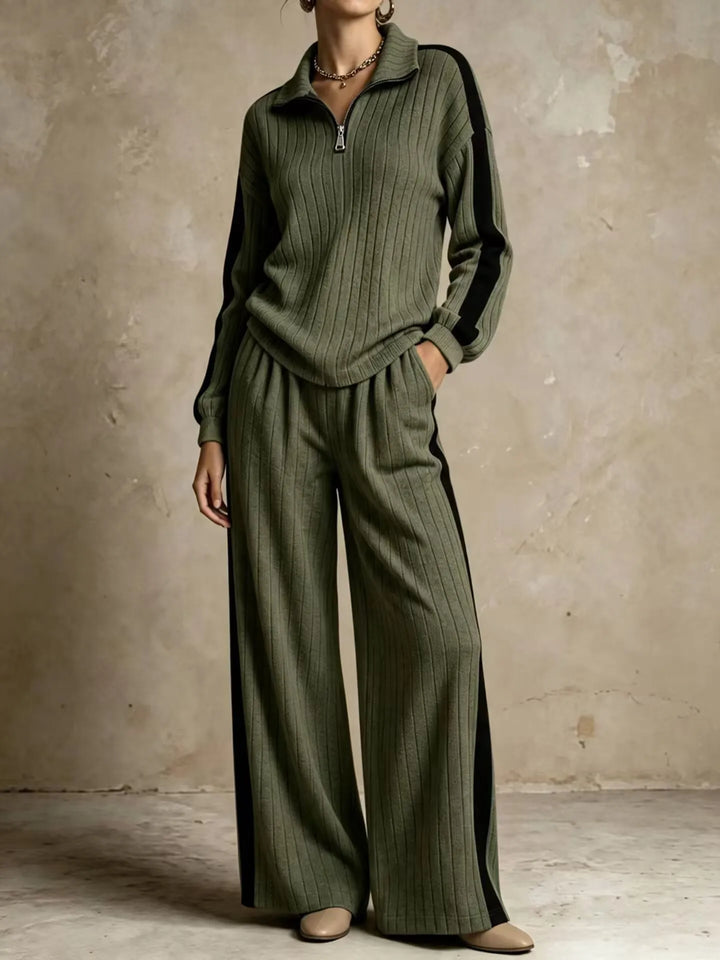 Elowyn Ribbed Half Zip Two Piece Set