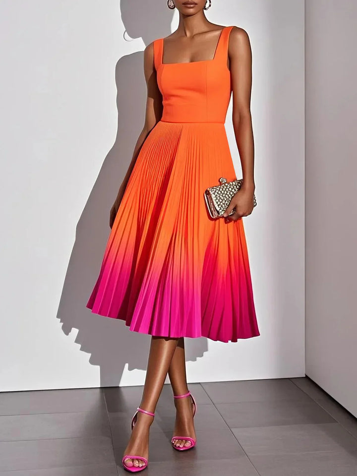 Cassie Pleated Ombre Party Midi Dress