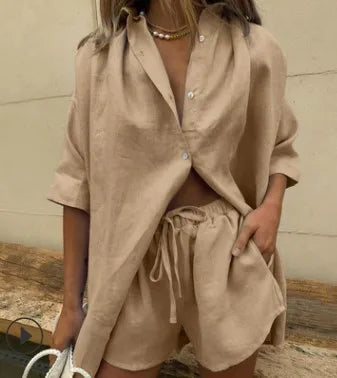 Melisette Casual Button Up Shorts Set