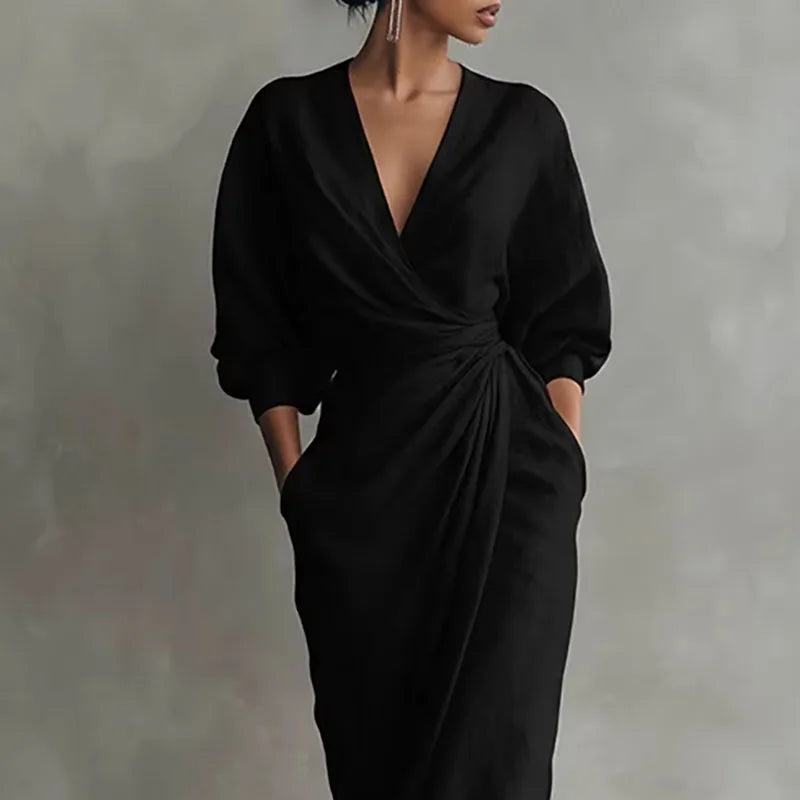 Paulina V Neck Wrap Waist Long Dress