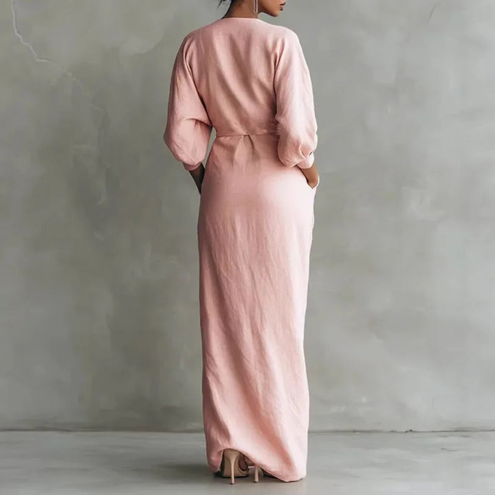 Paulina V Neck Wrap Waist Long Dress