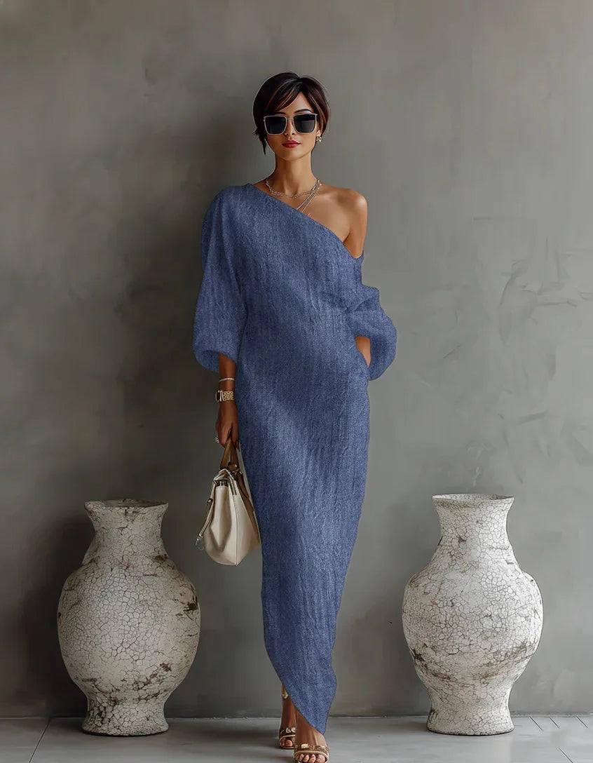 Amaris Linen One Shoulder Dress