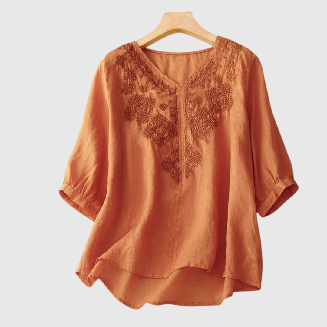 Amoriah Embroidered Linen Blouse