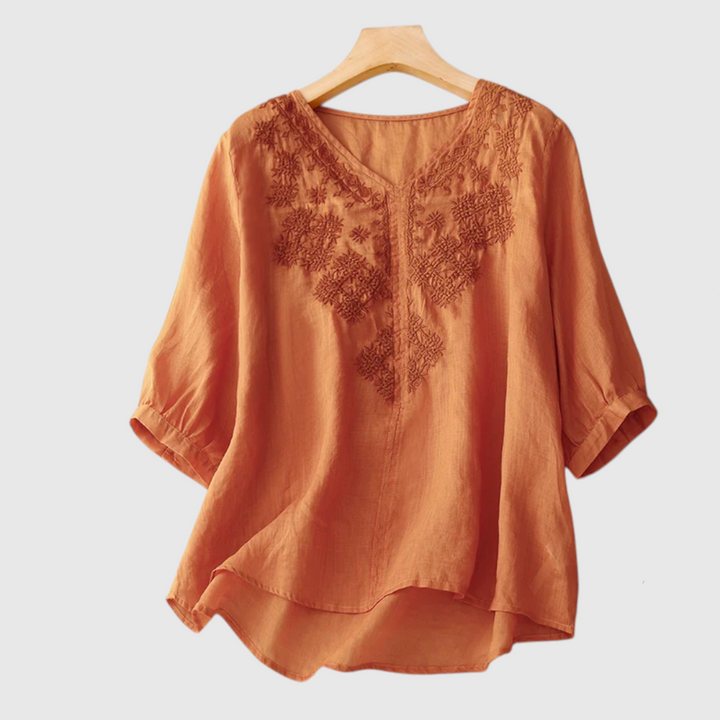 Amoriah Embroidered Linen Blouse