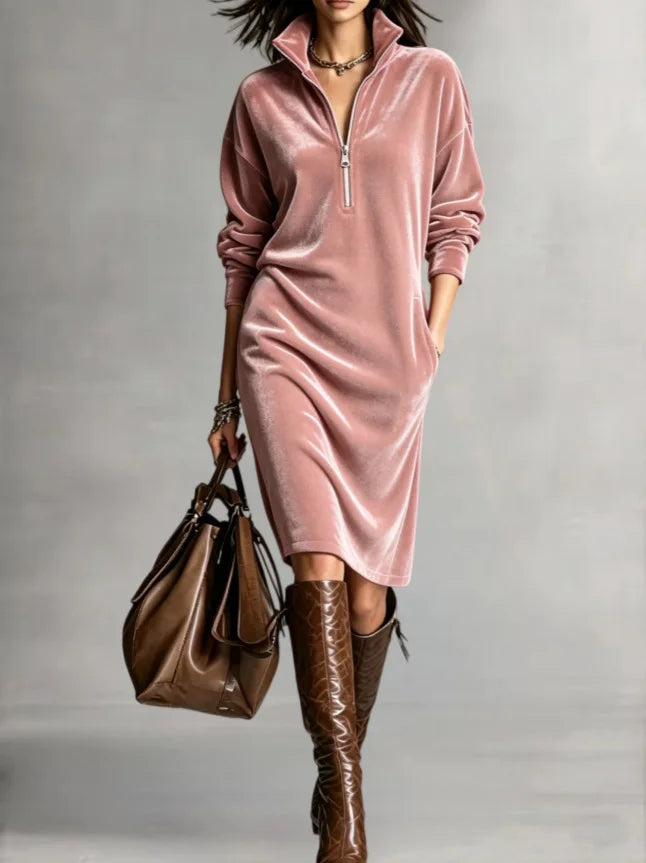 Lucienne Half Zip Velvet Dress