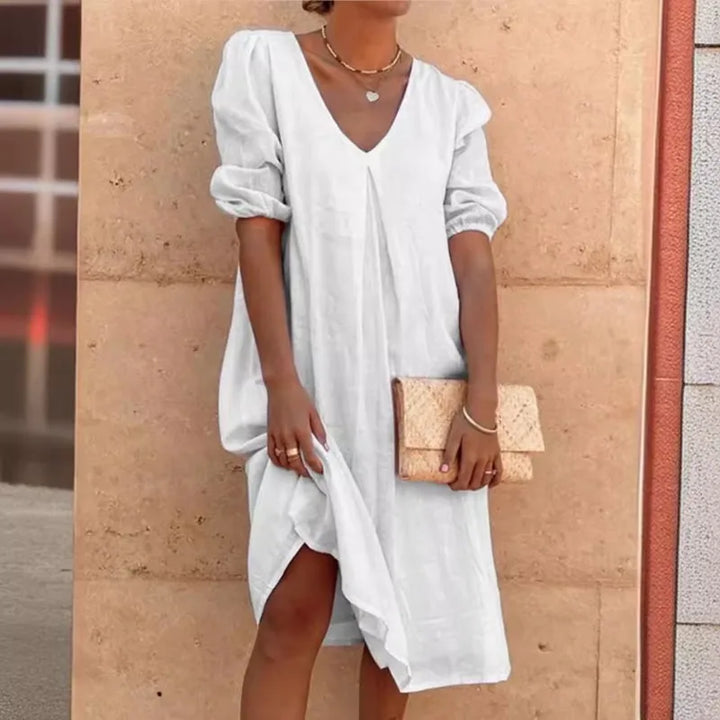 Mirelune Puff Sleeve Midi Dress