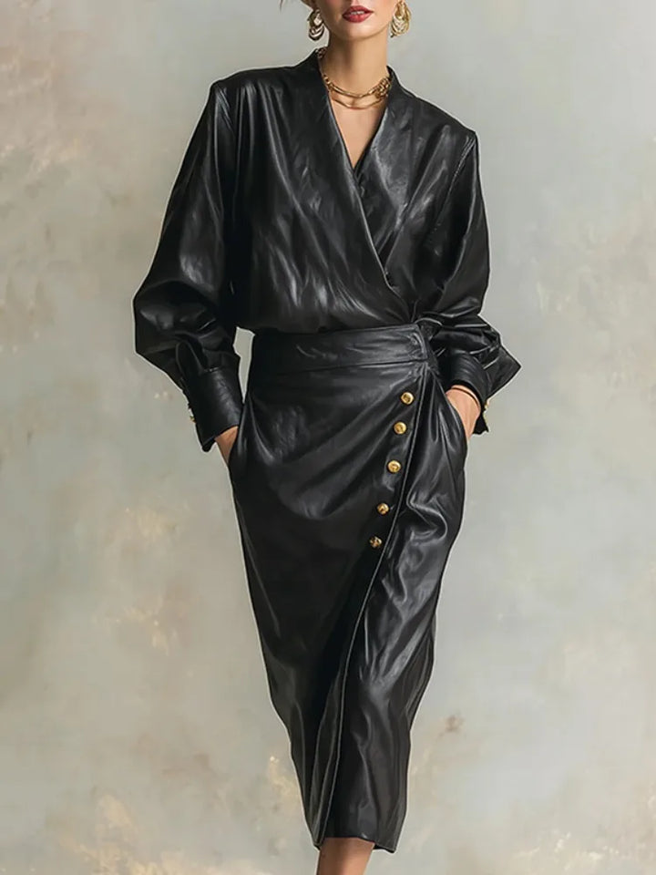 Valeria Faux Leather Wrap Dress