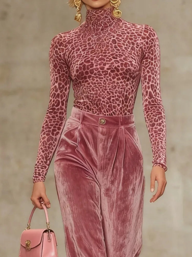 Zyla Leopard Turtleneck Top