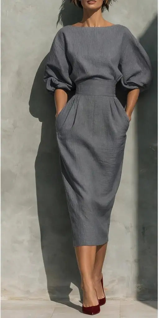 Sansa Elegant Linen Midi Dress