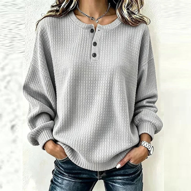 Adaline Waffle Knit Henley Blouse