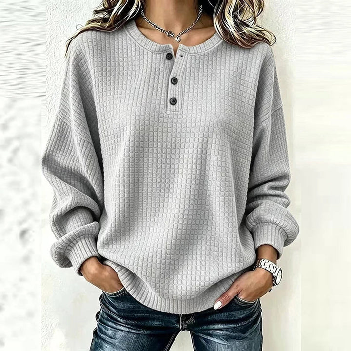 Adaline Waffle Knit Henley Blouse