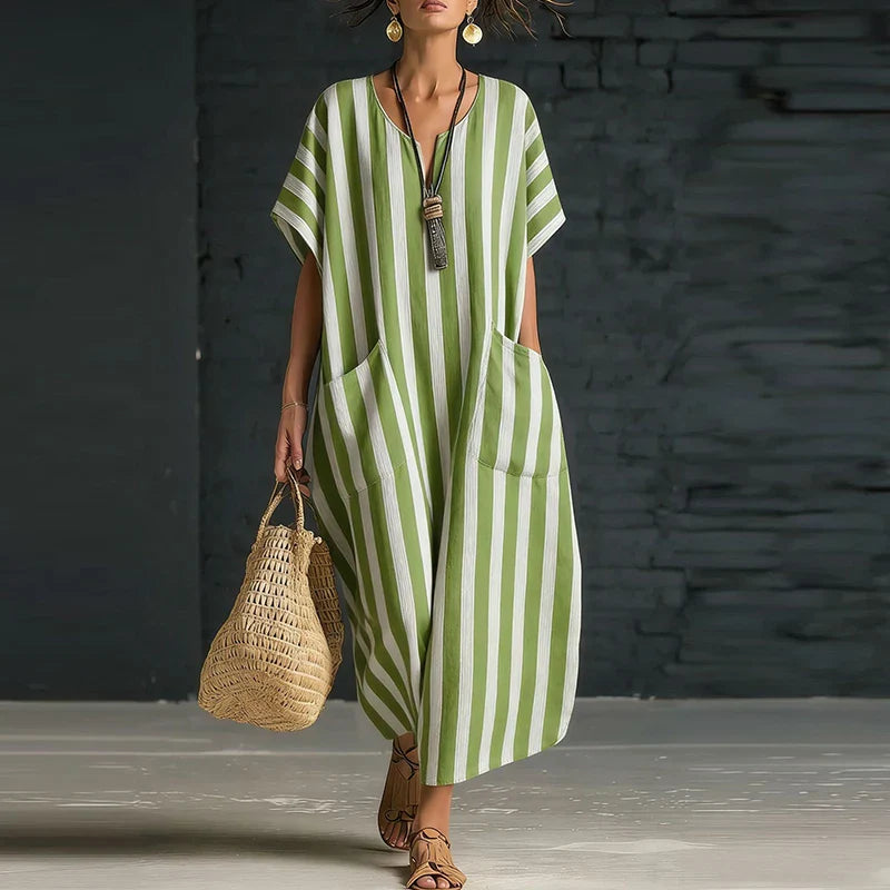 Cassidy Striped V Neck Boho Maxi Dress