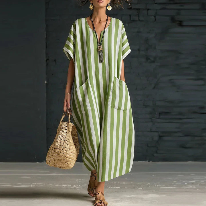 Cassidy Striped V Neck Boho Maxi Dress