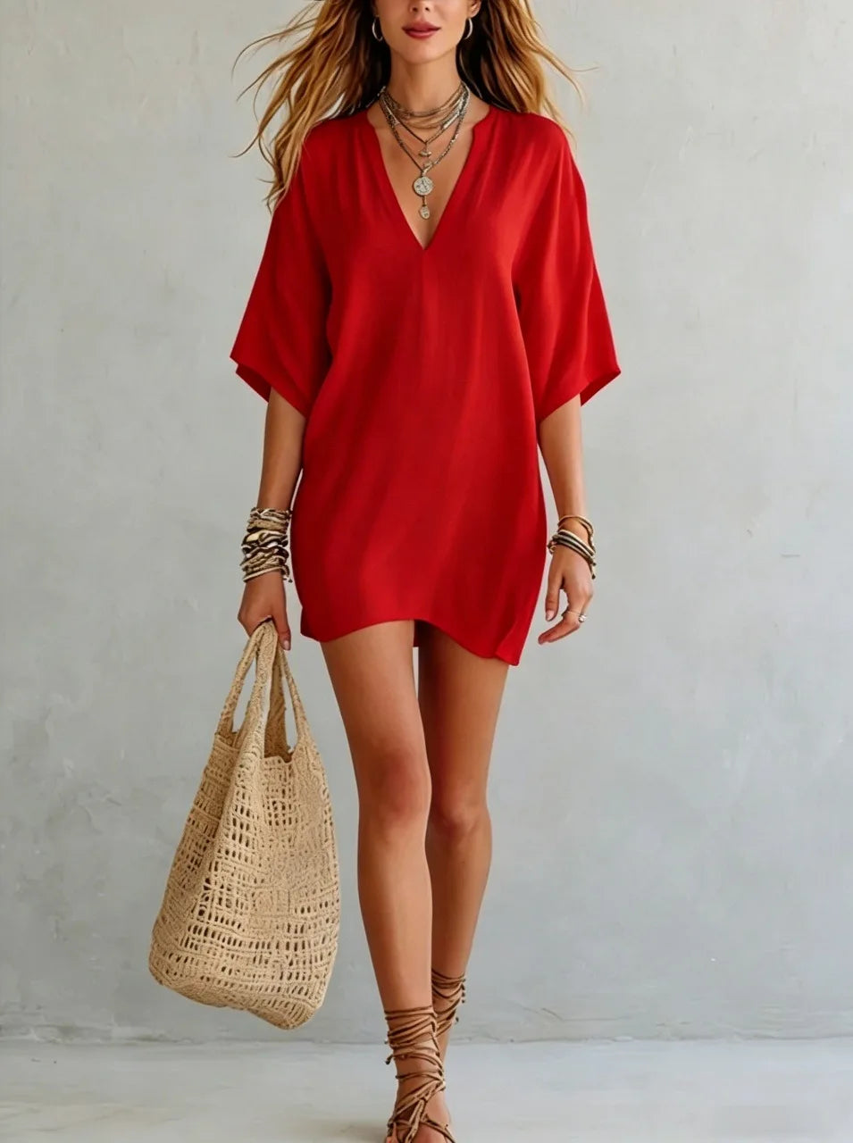 Dolce V Neck Tunic Mini Dress