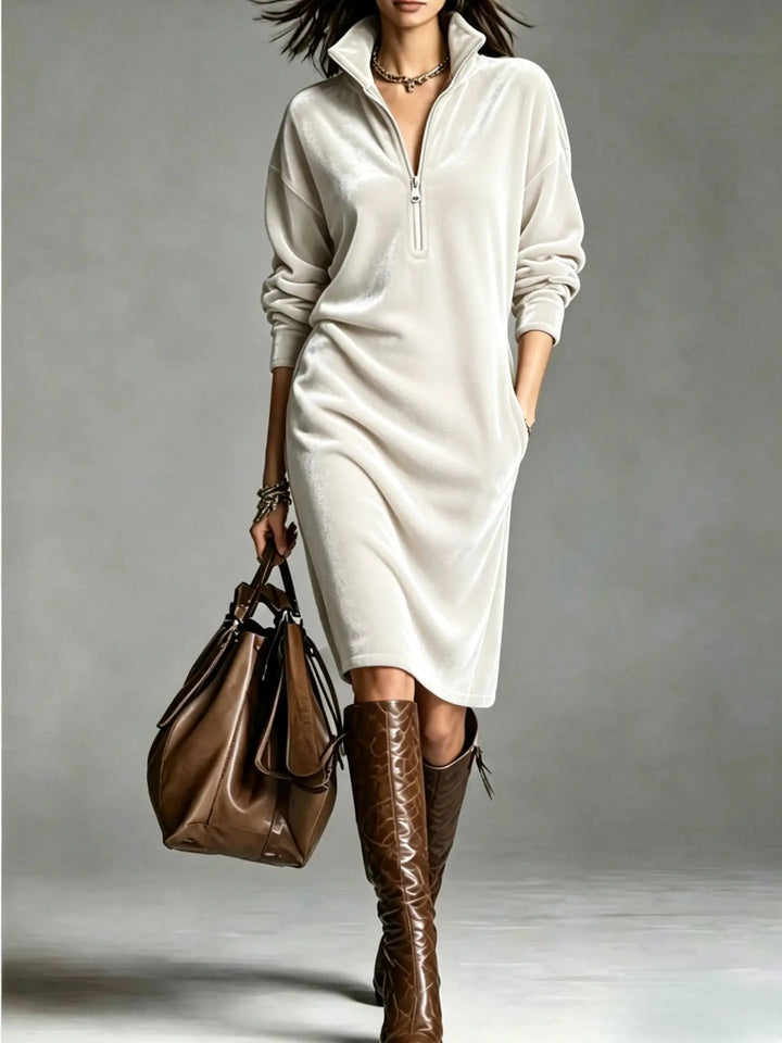 Lucienne Half Zip Velvet Dress