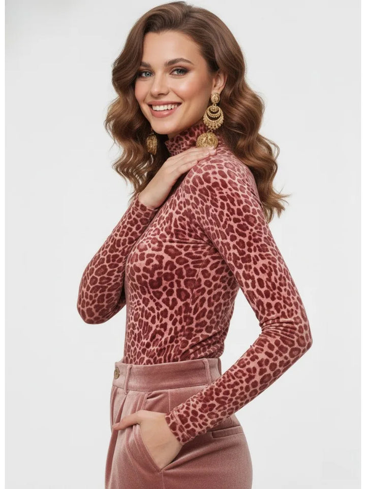 Zyla Leopard Turtleneck Top