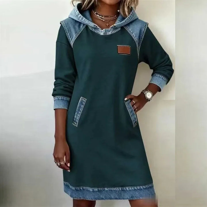 Harlowe Denim Trim Hoodie Dress