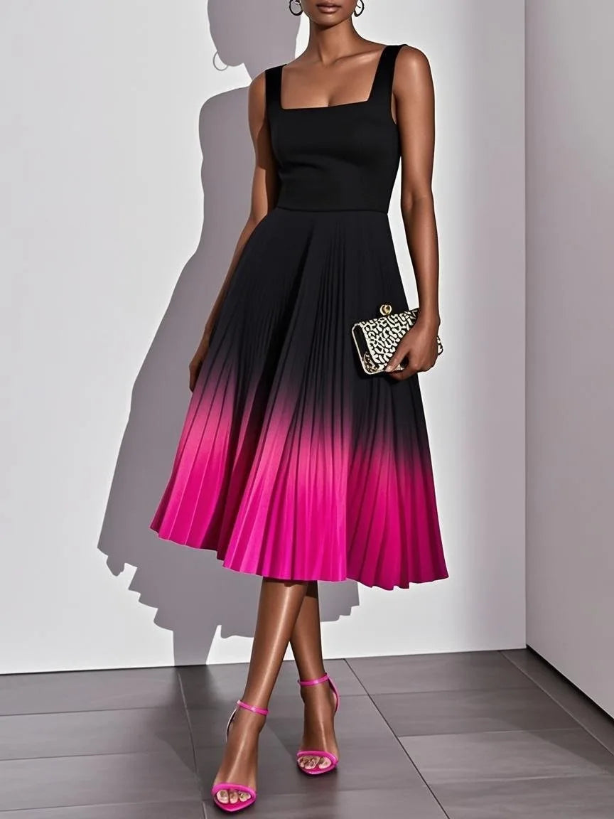 Cassie Pleated Ombre Party Midi Dress